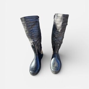 Chic Black Croc-Embossed Over the Knee Boots